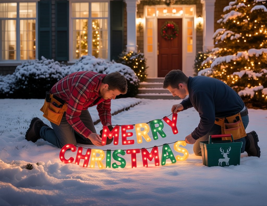 Handyman fixng holiday lights